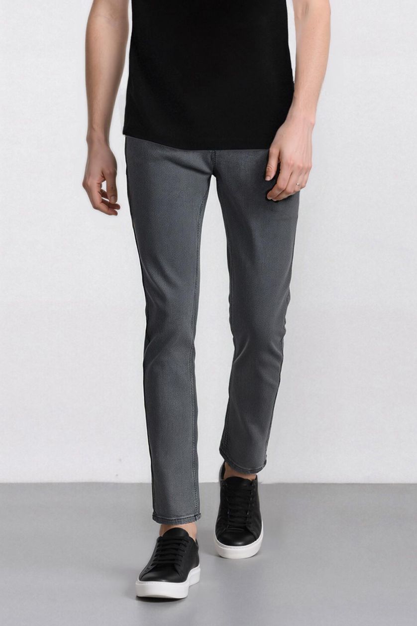 Erkek Gri Pedro Slim Fit Dar Kalıp Normal Bel Dar Paça Jean Pantolon