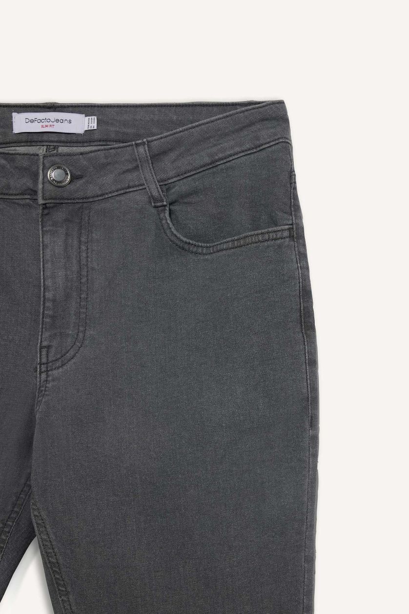 Erkek Gri Pedro Slim Fit Dar Kalıp Normal Bel Dar Paça Jean Pantolon