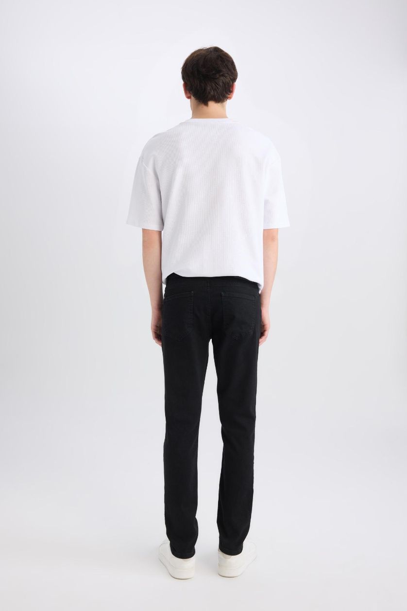 Erkek Siyah Carlo Skinny Fit Ekstra Dar Kalıp Normal Bel Ekstra Dar Paça Siyah Jean Pantolon