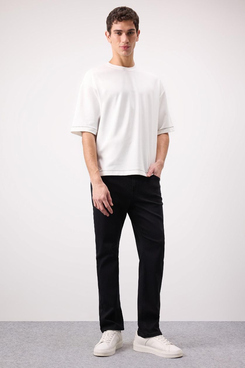 Erkek Siyah Sergio Regular Fıt Normal Bel Boru Paça Pantolon