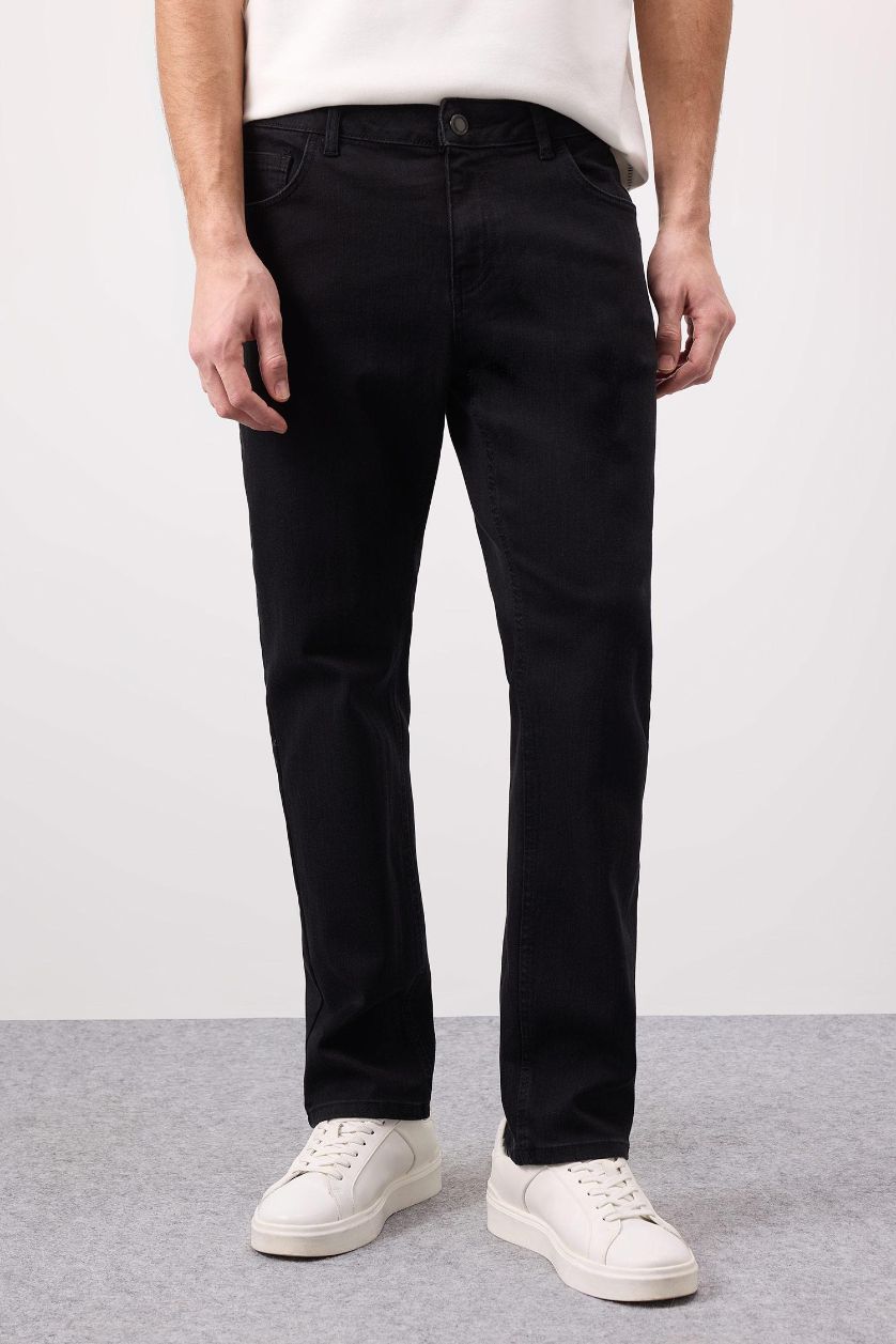 Erkek Siyah Sergio Regular Fıt Normal Bel Boru Paça Pantolon