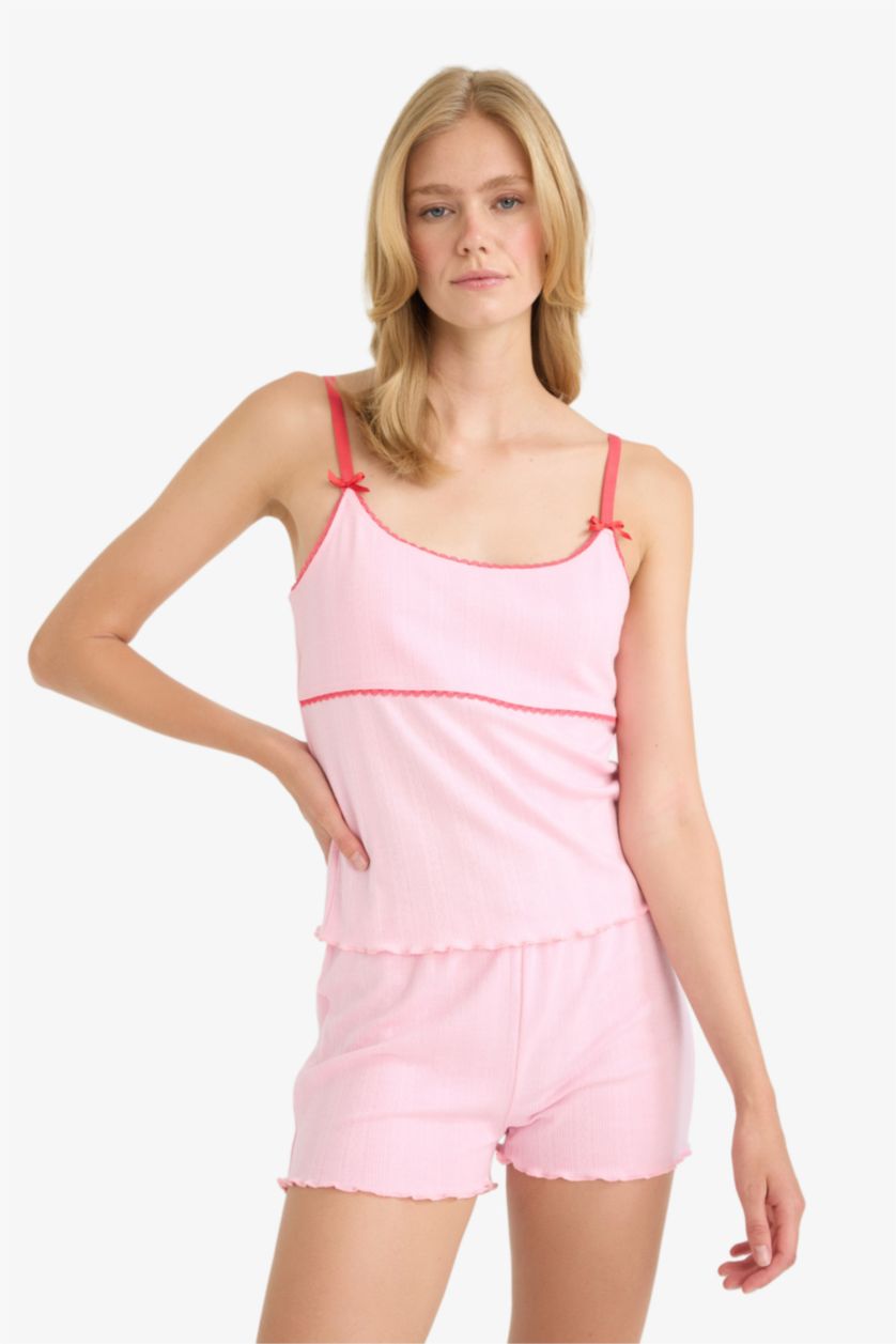 Woman Light Pink Fall in Love Regular Fit Tank Top Shorts 2 Piece Pajama Set
