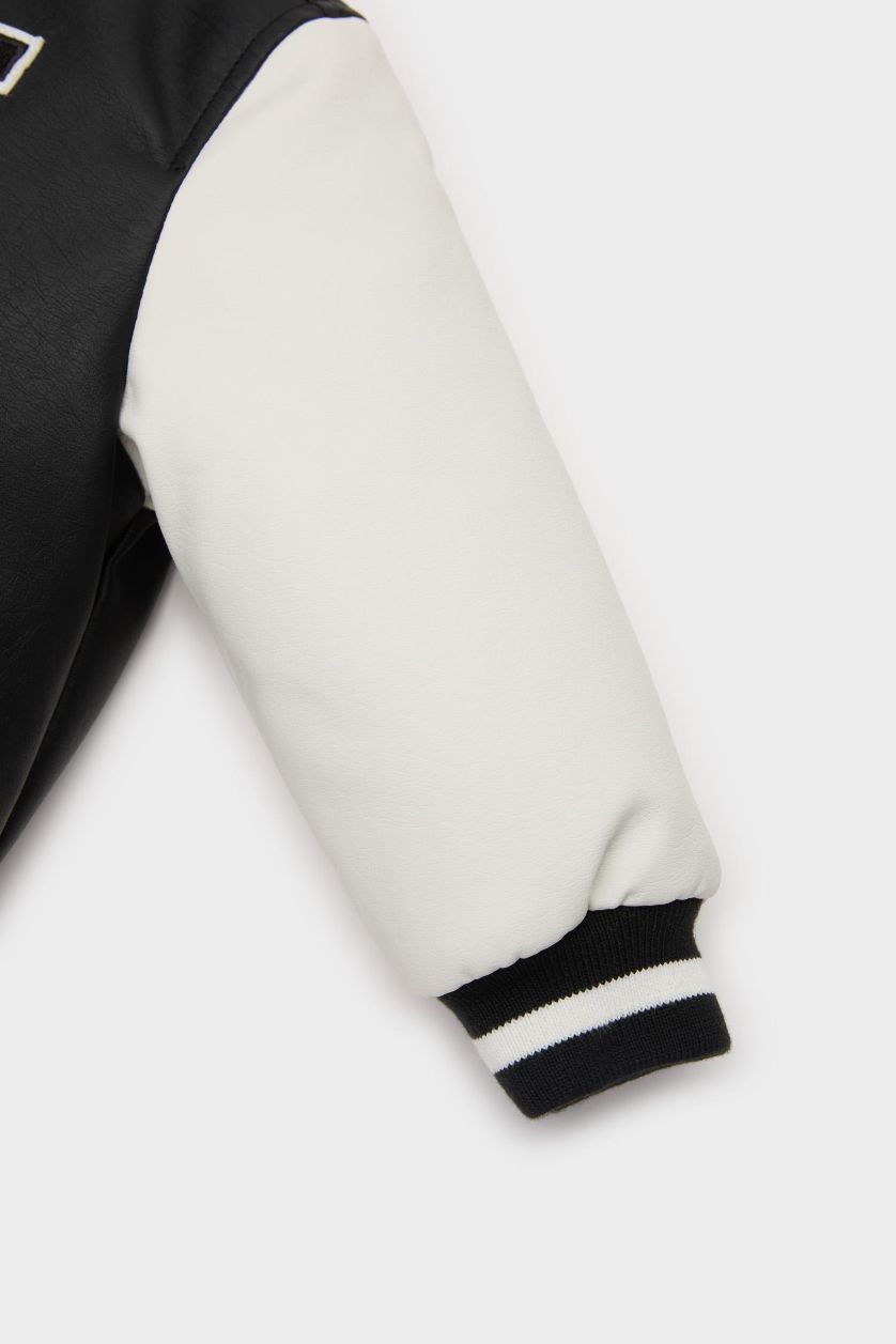 Erkek Bebek Siyah Erkek Bebek Su Geçirmez Kolej Yaka Nakışlı Cepli Çıtçıtlı Bomber Mont