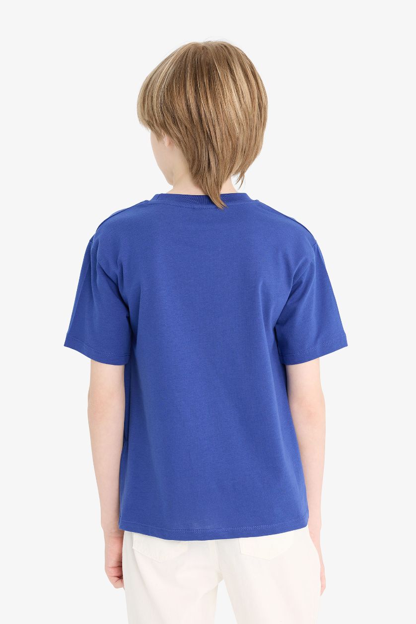 Erkek Çocuk - Genç Erkek Saks Bisiklet Yaka Baskılı Kısa Kollu Tişört Erkek Çocuk