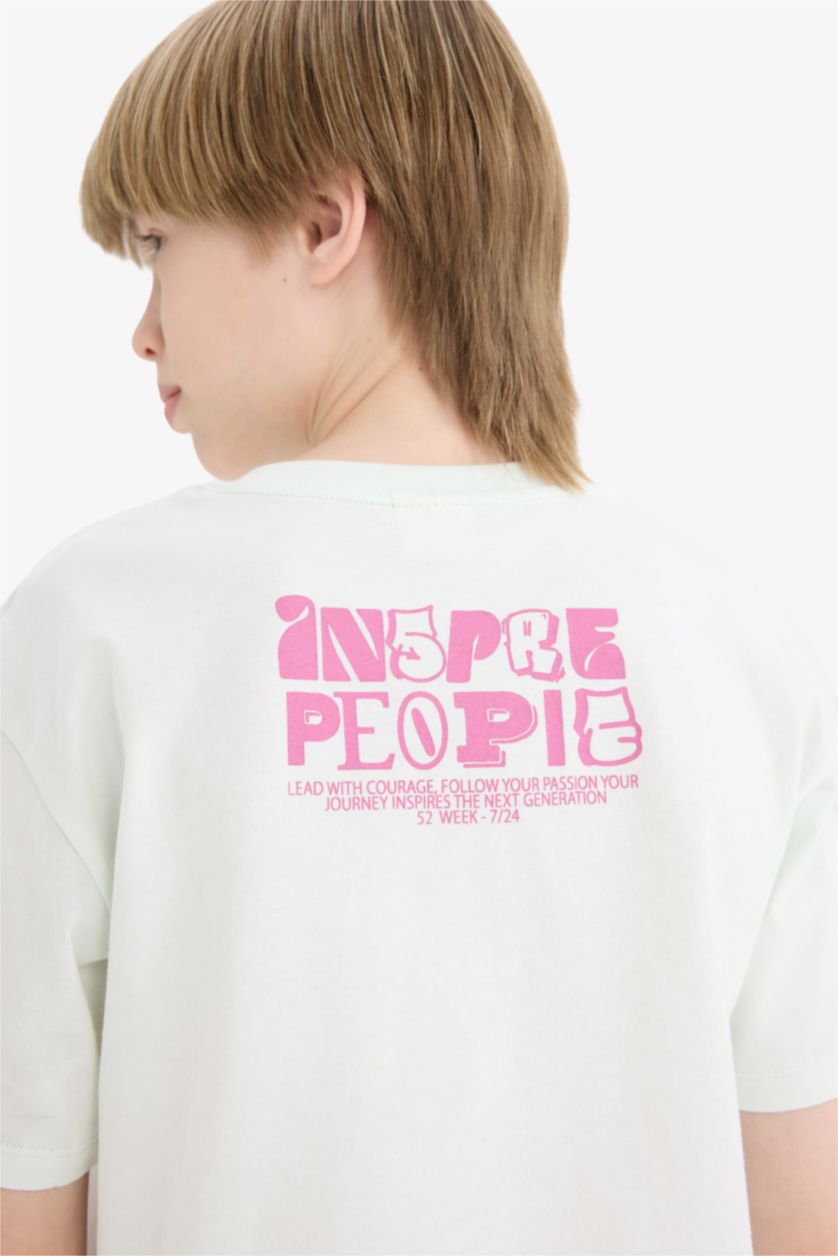 Erkek Çocuk - Genç Erkek Mint Bisiklet Yaka Baskılı Kısa Kollu Tişört Erkek Çocuk