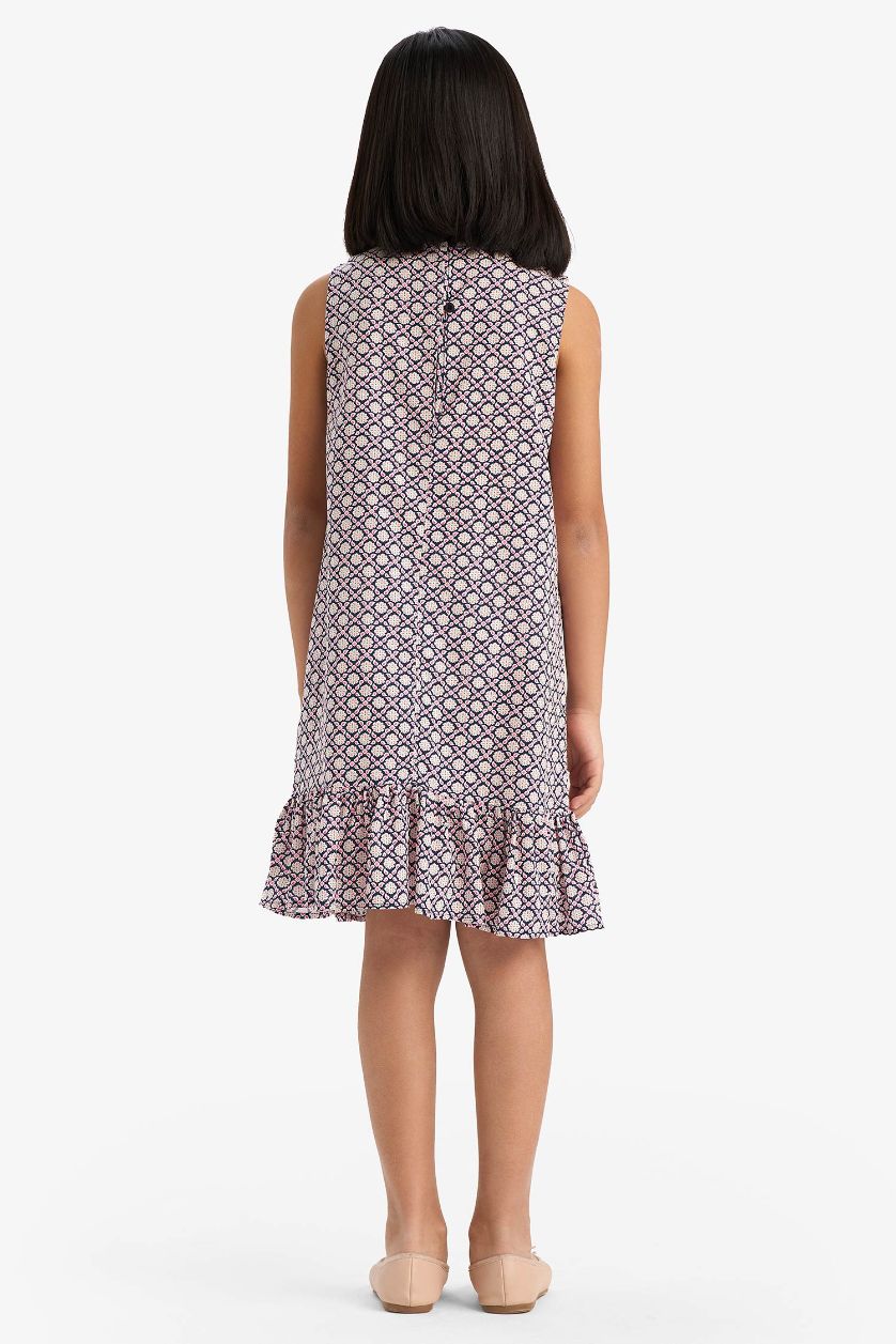 بنات زهري فستان بنات من فيسكوز بدون كم مطبوع