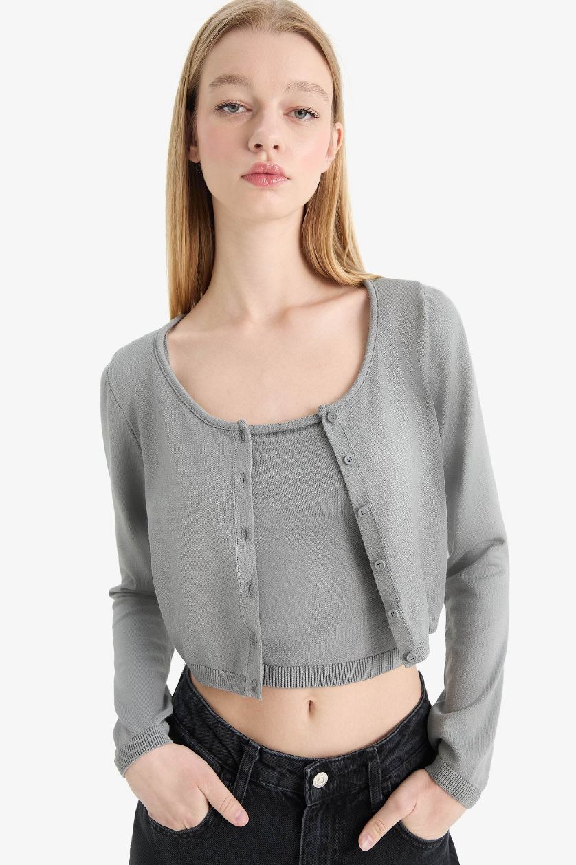 Женщины Серый Узкий трикотажный свитер с круглым воротом, Slim Fit