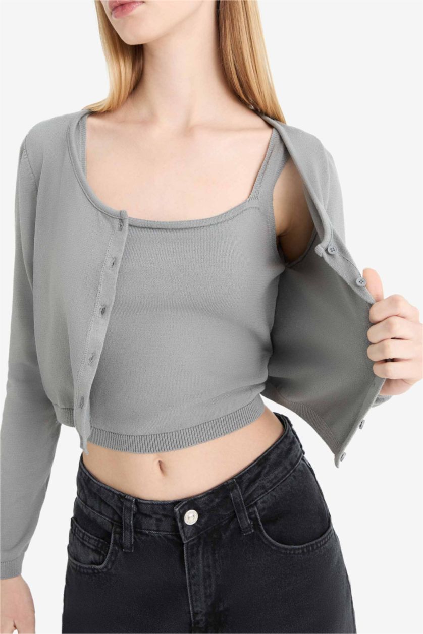 Женщины Серый Узкий трикотажный свитер с круглым воротом, Slim Fit