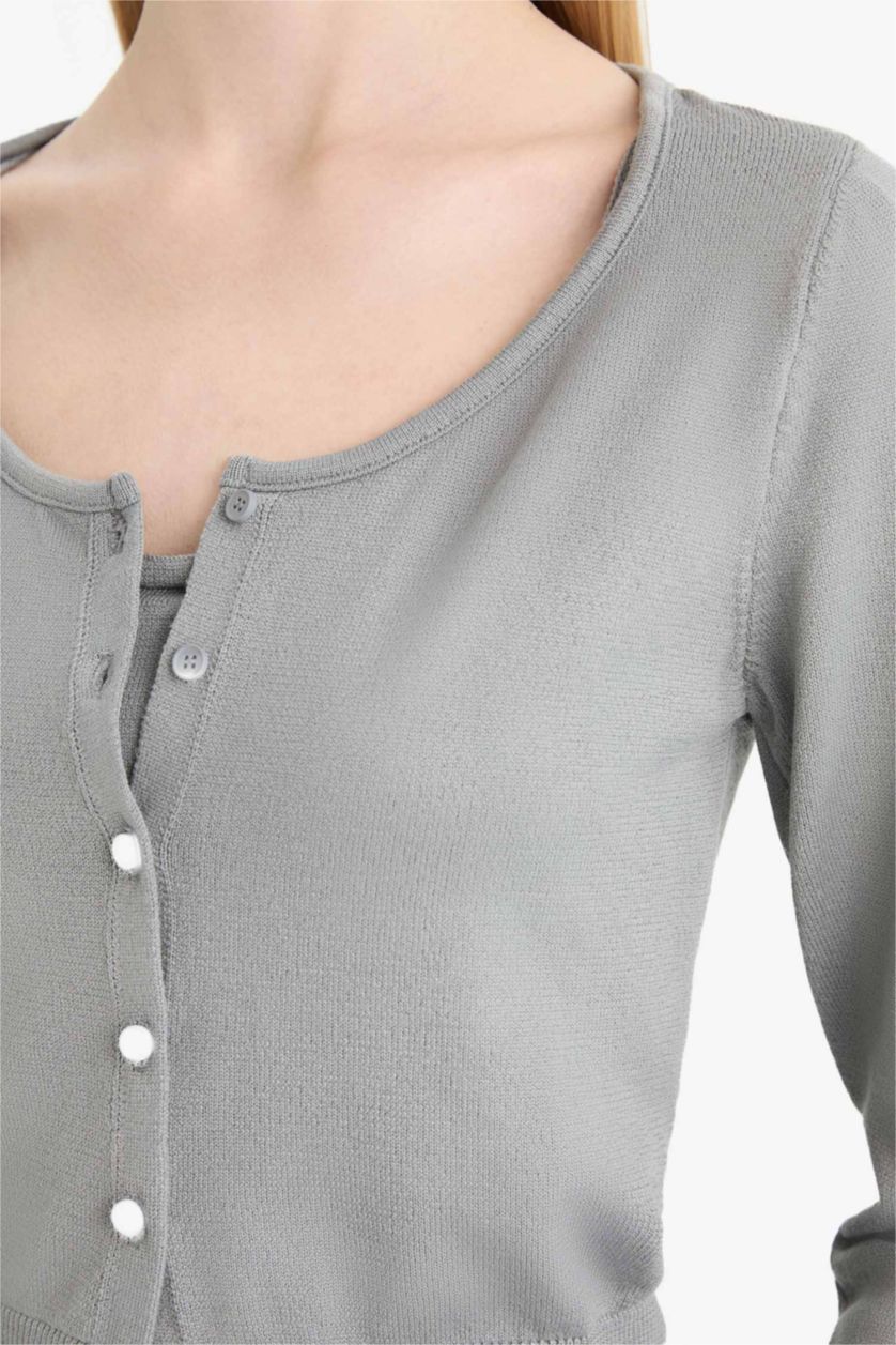 Женщины Серый Узкий трикотажный свитер с круглым воротом, Slim Fit