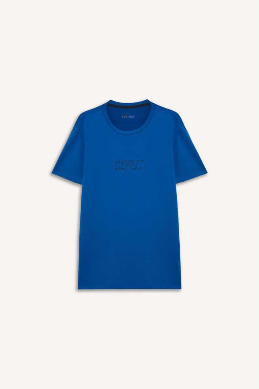 Erkek Royal Slim Fit Dar Kesim Bisiklet Yaka Esnek Kumaş Baskılı Sporcu Kısa Kollu Tişört