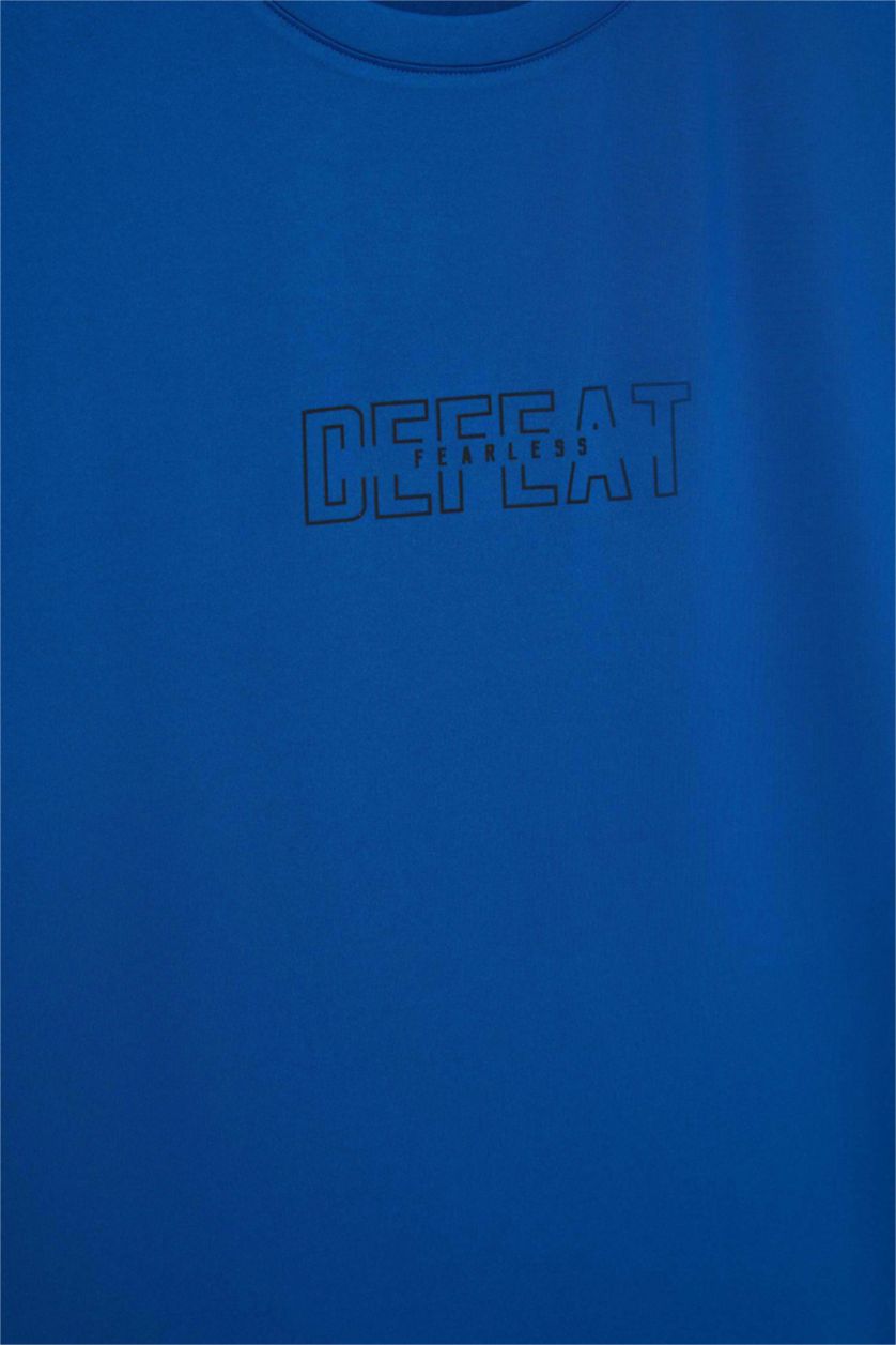 Erkek Royal Slim Fit Dar Kesim Bisiklet Yaka Esnek Kumaş Baskılı Sporcu Kısa Kollu Tişört