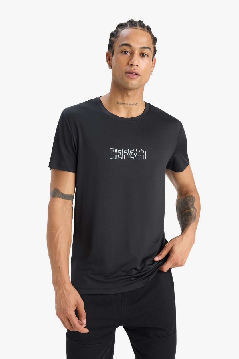 HOMME Noir T-shirt de sport slim fit DeFactoFit col rond  manches courtes tissu extensible