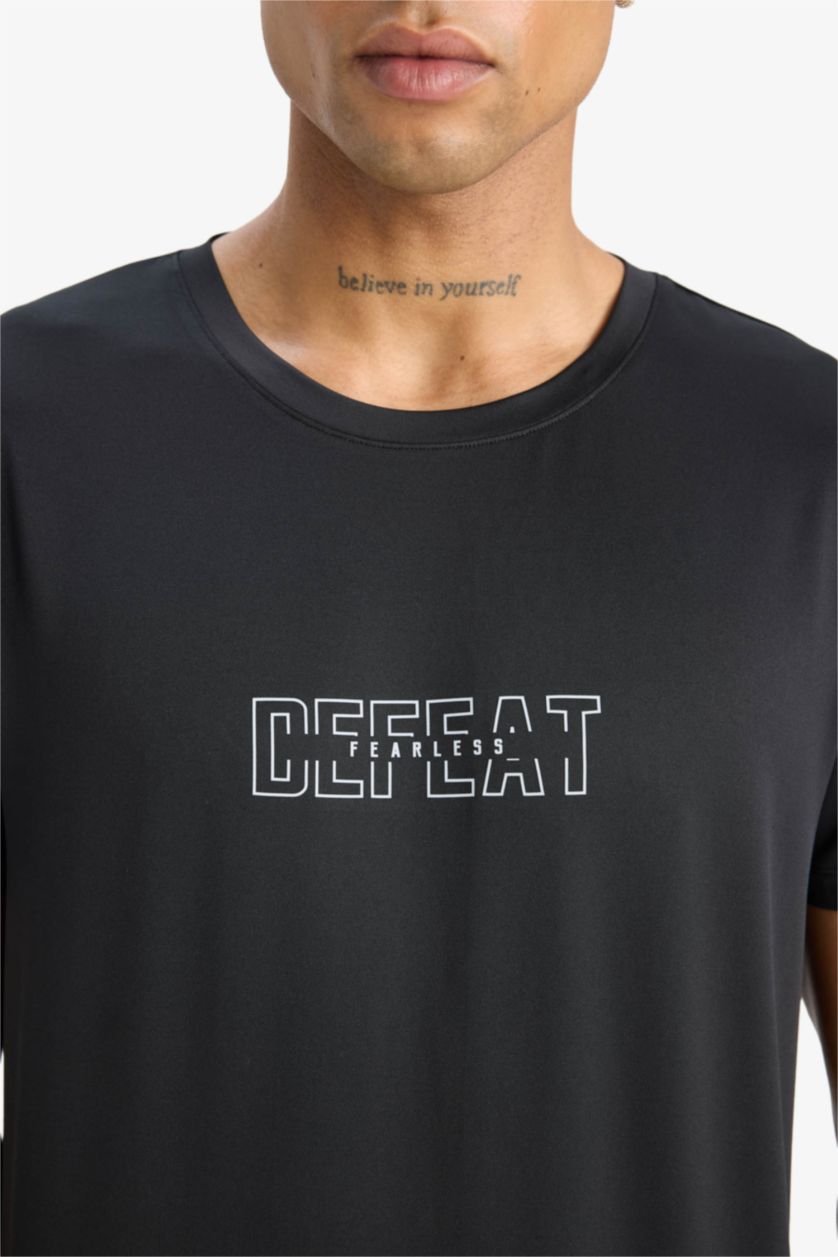 HOMME Noir T-shirt de sport slim fit DeFactoFit col rond  manches courtes tissu extensible