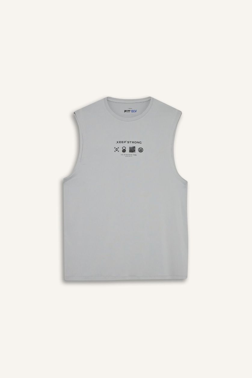 Ерлер Ашық сұр Ерлерге бокс фит дөңгелек жаға басып шығарылған Ішкөйлек