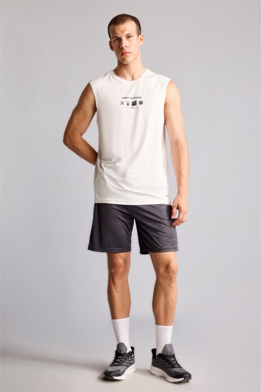 MAN White Boxy Fit Printed Sports White Tank Top