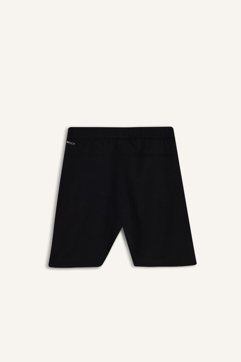 Erkek Siyah Standart Fit Sporcu Cepli Dokuma Şort