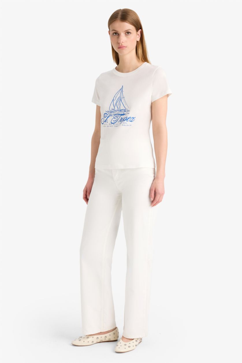 Woman Ecru Regular Fit Short Sleeve T-Shirt