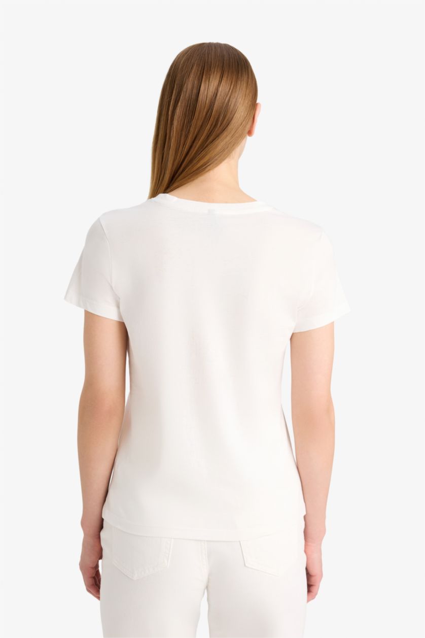 Woman Ecru Regular Fit Short Sleeve T-Shirt