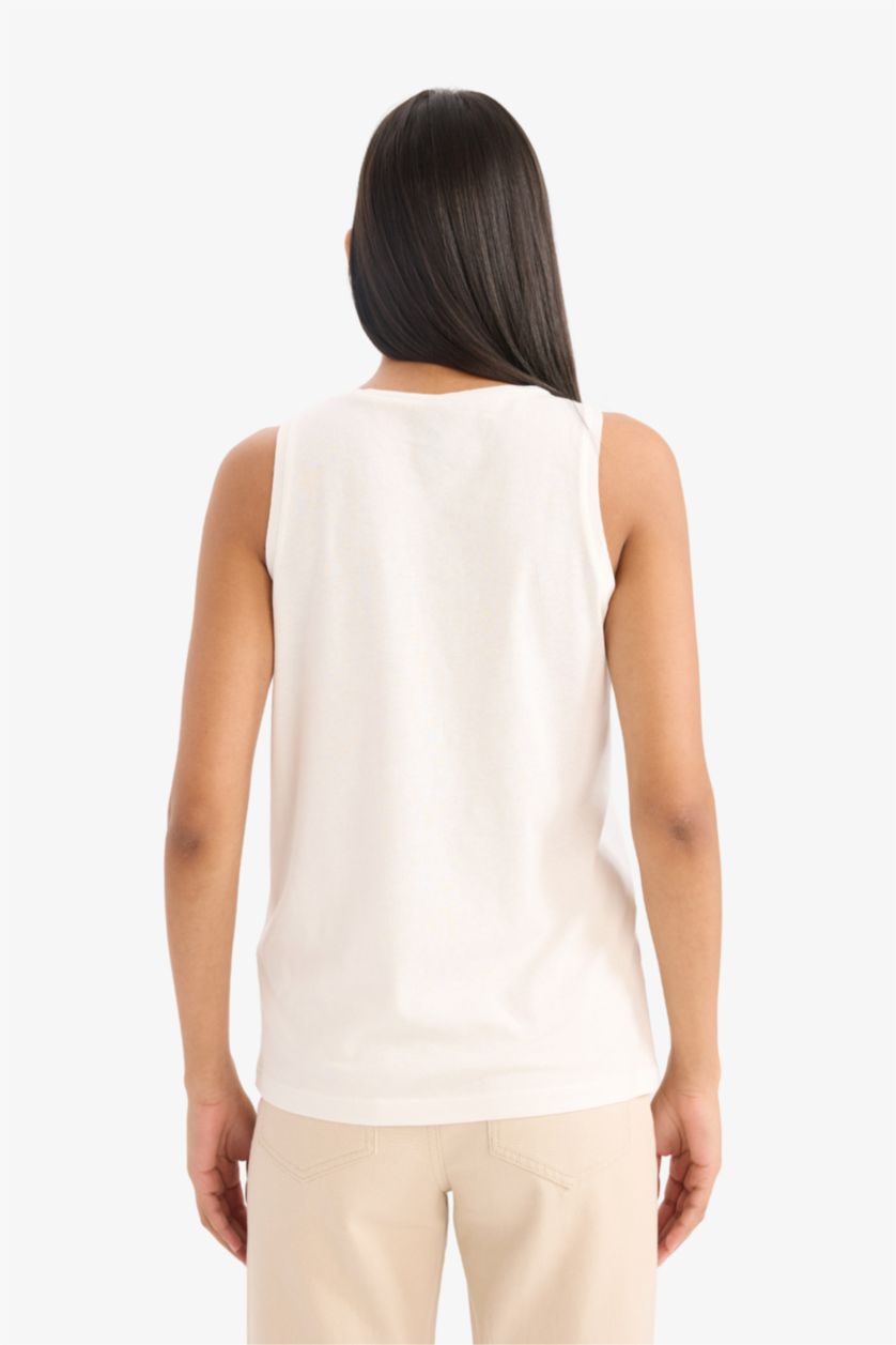 Женщины Бежевый Топ с круглым вырезом и принтом-слоганом