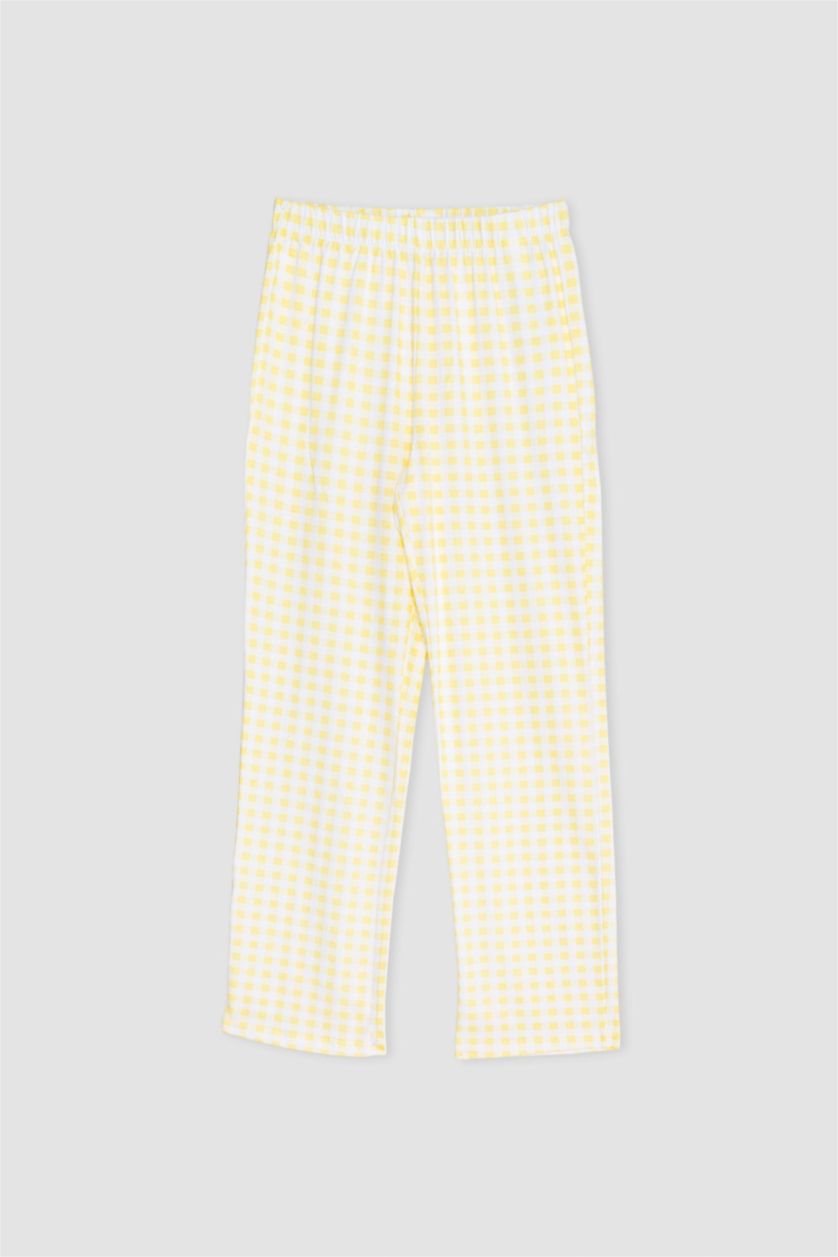 حريمي أبيض طقم بيجاما كاروهات محبوك قصة عادية - قطعتين