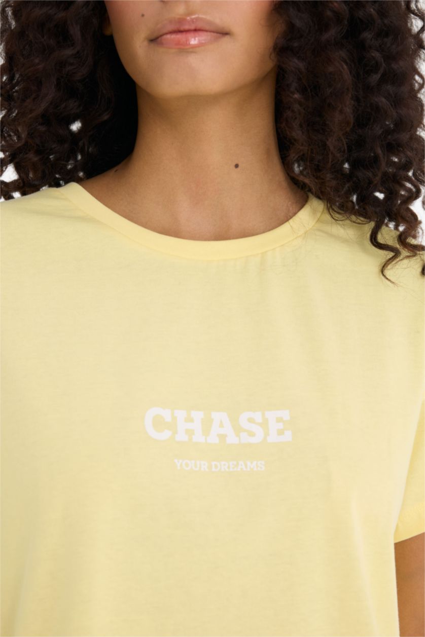 حريمي أصفر طقم بيجاما كاروهات محبوك قصة عادية نص كم - قطعتين