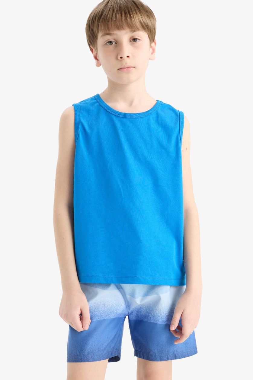 Erkek Çocuk - Genç Erkek Ekru Degrade Baskılı Deniz Şortu Erkek Çocuk