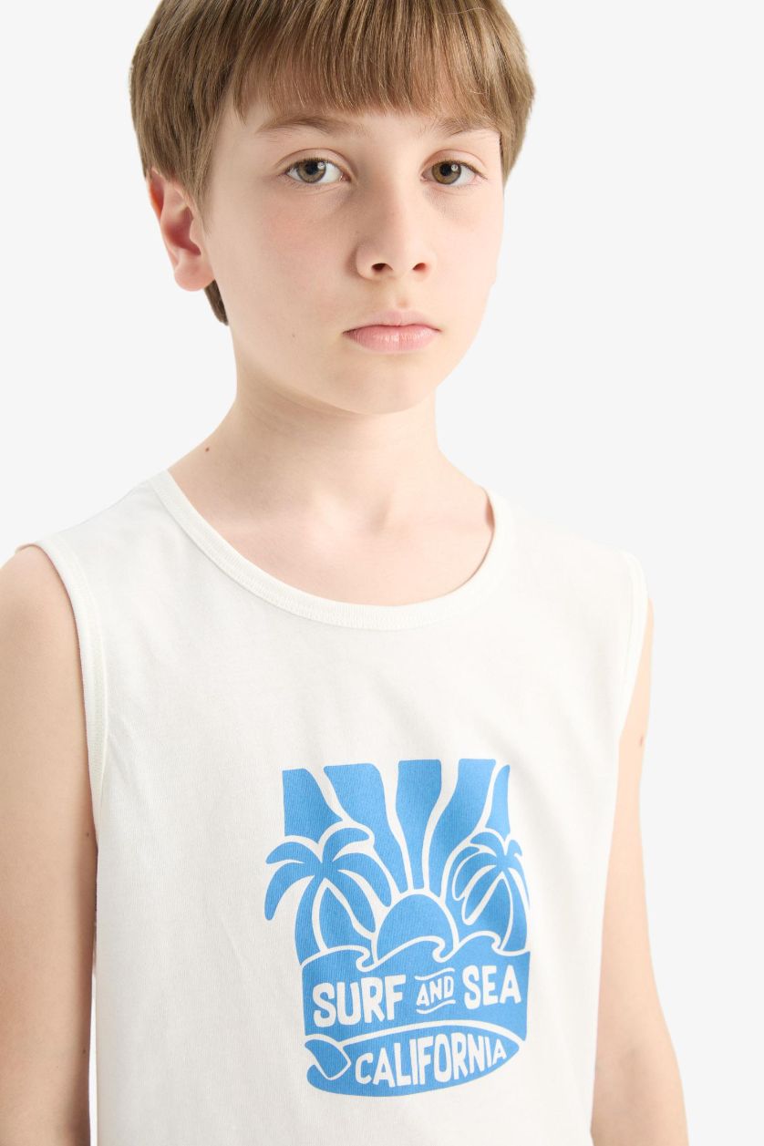 Erkek Çocuk - Genç Erkek Ekru 2'li Takım Baskılı Atlet Deniz Şortu Erkek Çocuk