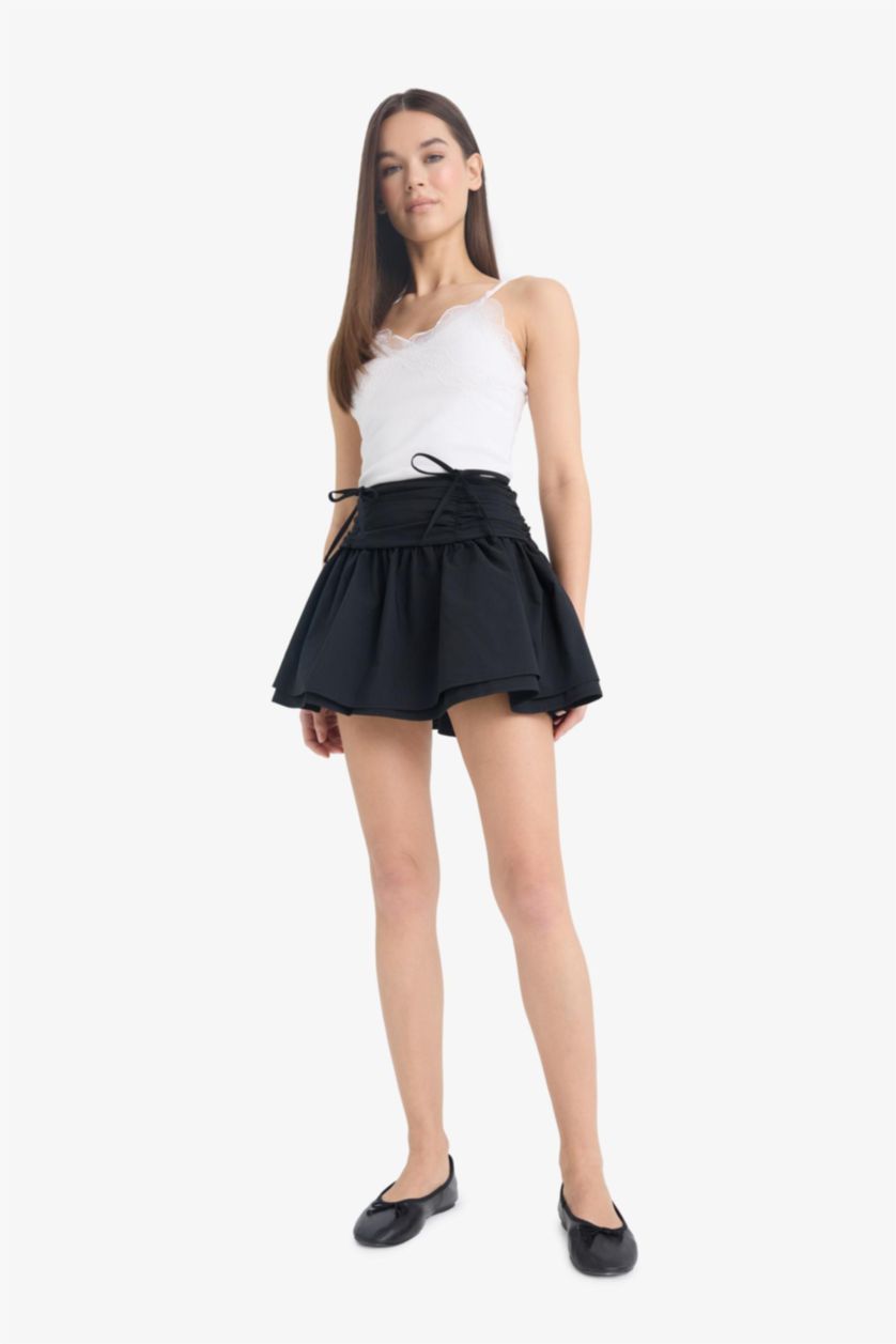 Kadın Siyah A Kesim Normal Bel Penye Astar Poplin Mini Etek