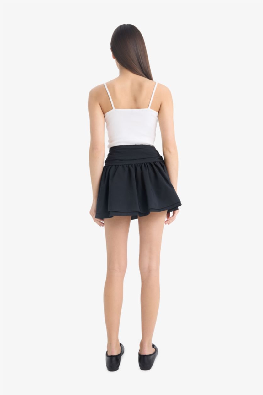 Kadın Siyah A Kesim Normal Bel Penye Astar Poplin Mini Etek