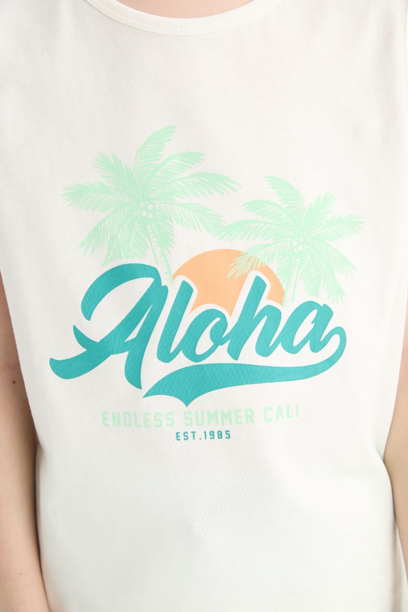 Erkek Çocuk - Genç Erkek Ekru 2'li Takım Baskılı Atlet Deniz Şortu Erkek Çocuk