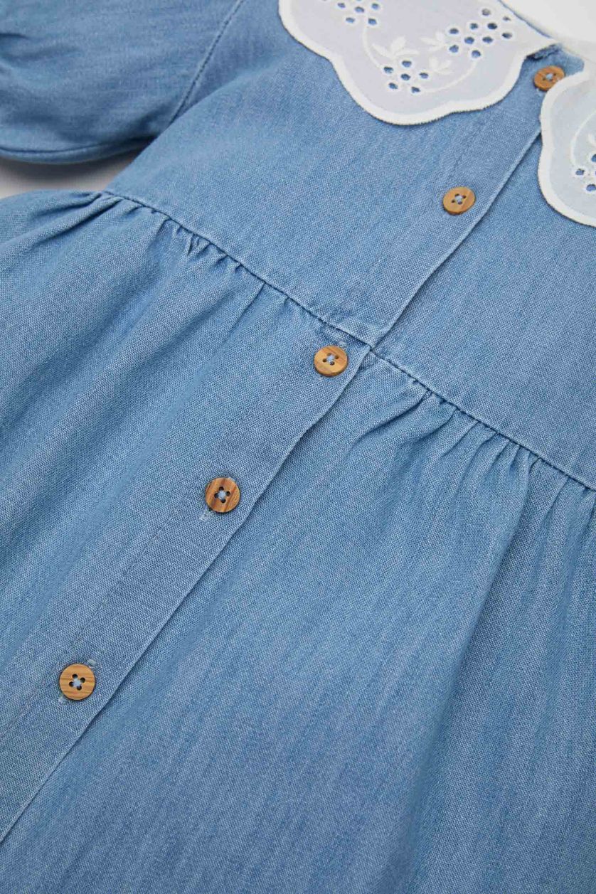 BABY GIRL Light Blue Baby Girl Wide Lace Collar Denim Dress