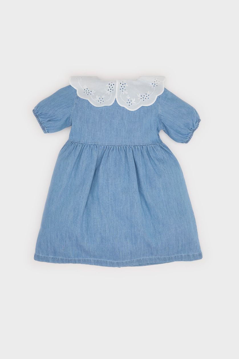 BABY GIRL Light Blue Baby Girl Wide Lace Collar Denim Dress