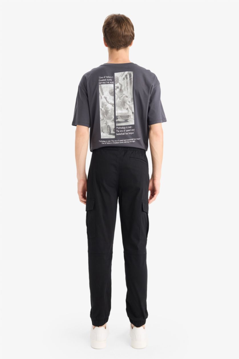 Мужчины Черный Брюки джоггер из габардина с карго-карманами и эластичным поясом