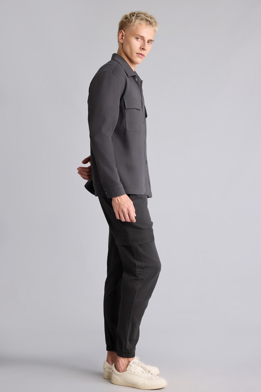 MAN Anthracite Cargo Pocket Elastic Waist Jogger Fit Gabardine Trousers