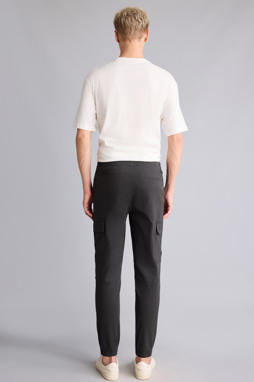MAN Anthracite Cargo Pocket Elastic Waist Jogger Fit Gabardine Trousers