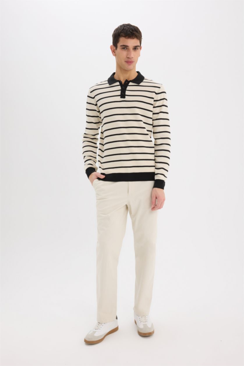 Man Black Standard Fit Polo Collar Knitwear Pullover