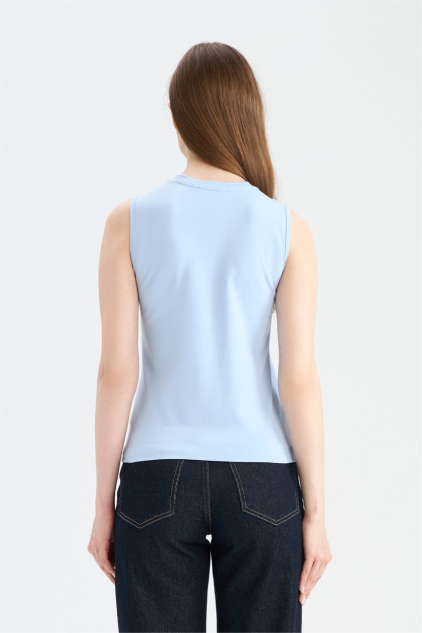 نساء أزرق فاتح ديباردور عادي قصة عادية برقبة مستديرة