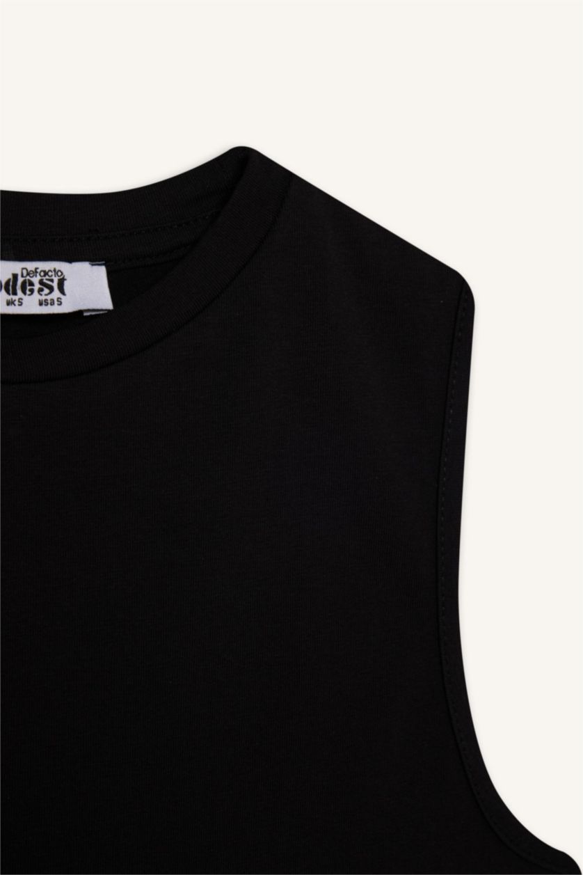 Kadın Siyah Regular Fit Bisiklet Yaka Basic Düz Kolsuz Atlet