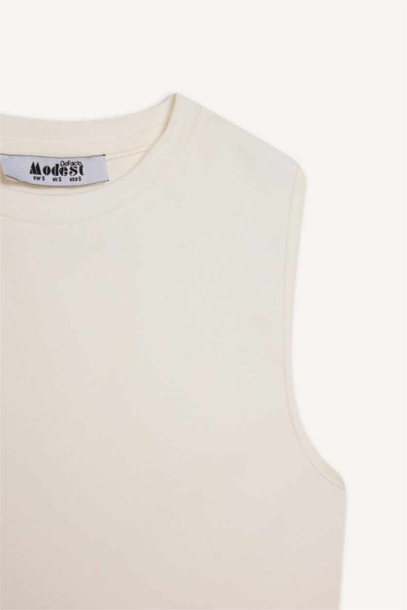 Kadın Ekru Regular Fit Bisiklet Yaka Basic Düz Kolsuz Atlet