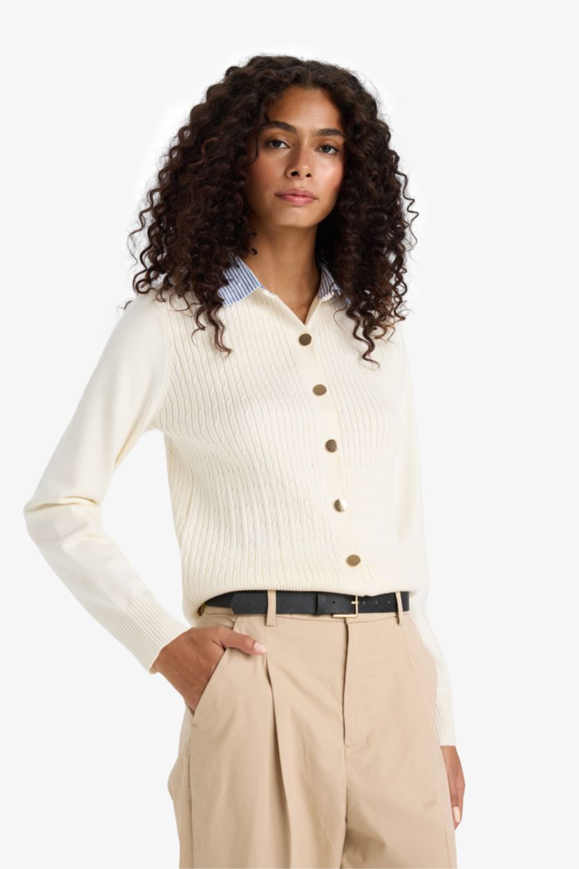 نساء بيج فاتح Regular Fit Knitwear Cardigan