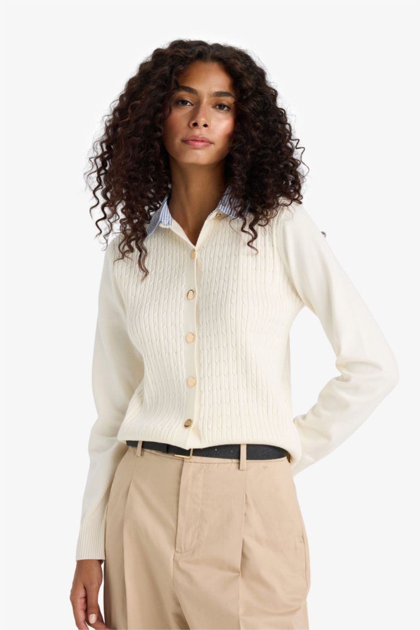 نساء بيج فاتح Regular Fit Knitwear Cardigan