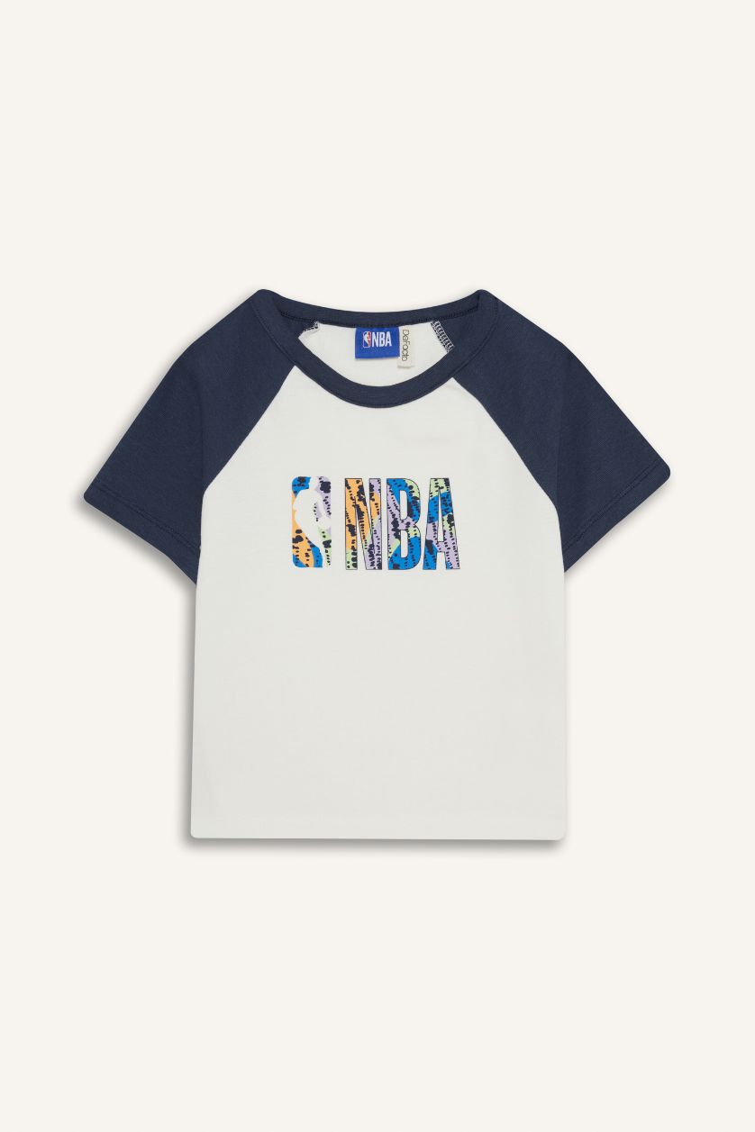 Kız Çocuk - Genç Kız Ekru NBA Wordmark Fitted Bisiklet Yaka Ribana Kısa Kollu Tişört Kız Çocuk