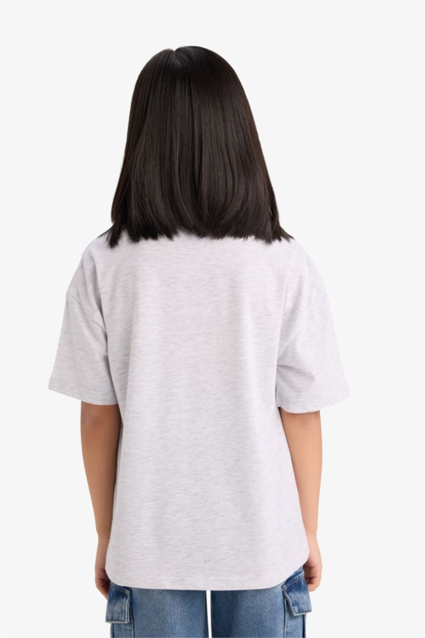 Kız Çocuk - Genç Kız Optik Gri Melanj NBA Wordmark Oversize Geniş Kalıp Bisiklet Yaka Kısa Kollu Tişört Kız Çocuk