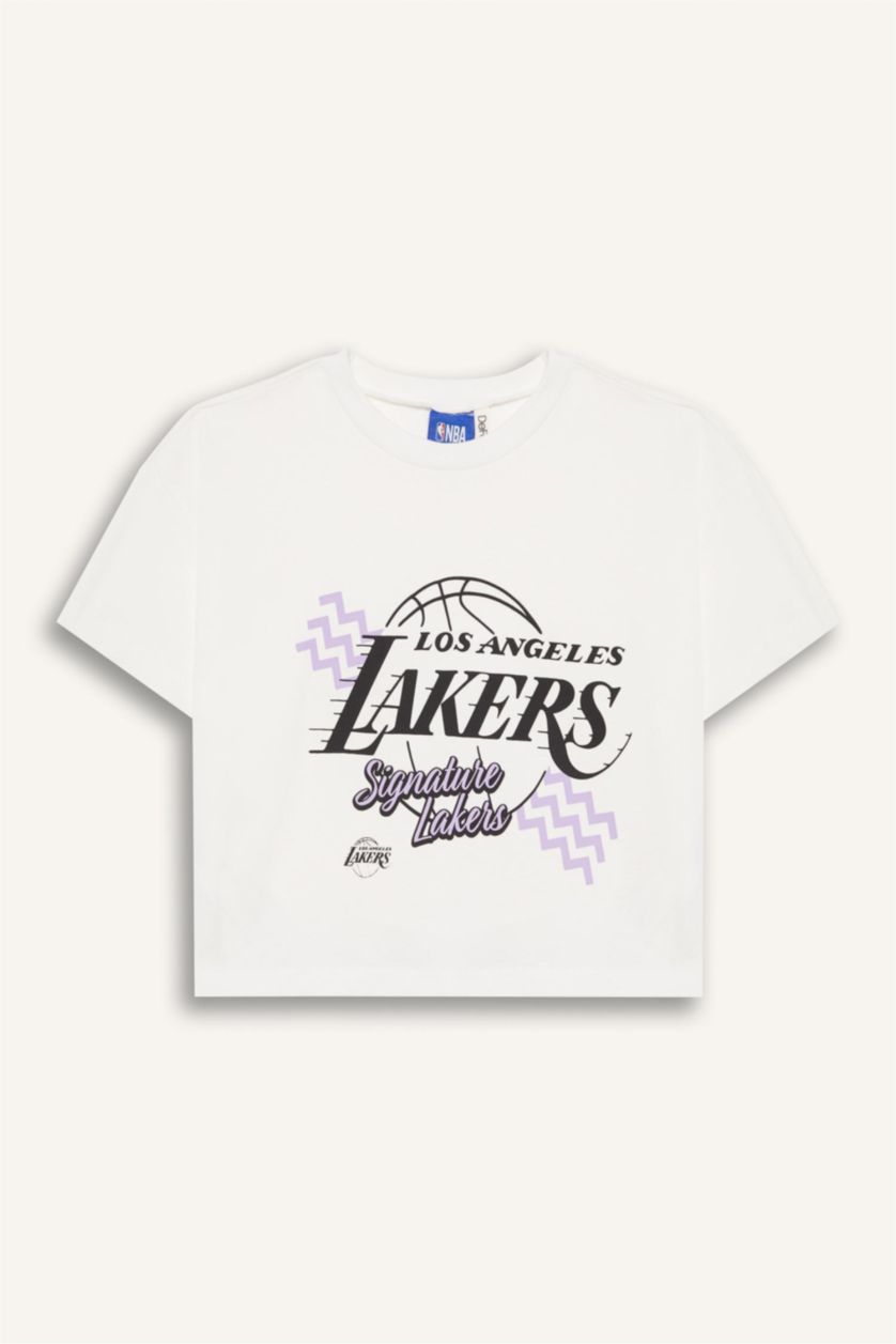 Kız Çocuk - Genç Kız Ekru NBA Los Angeles Lakers Bisiklet Yaka Kısa Kollu Tişört Kız Çocuk