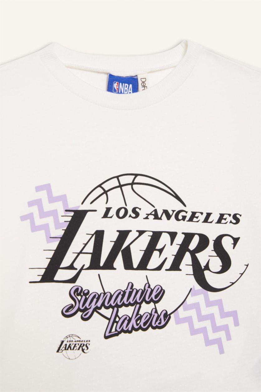 Kız Çocuk - Genç Kız Ekru NBA Los Angeles Lakers Bisiklet Yaka Kısa Kollu Tişört Kız Çocuk