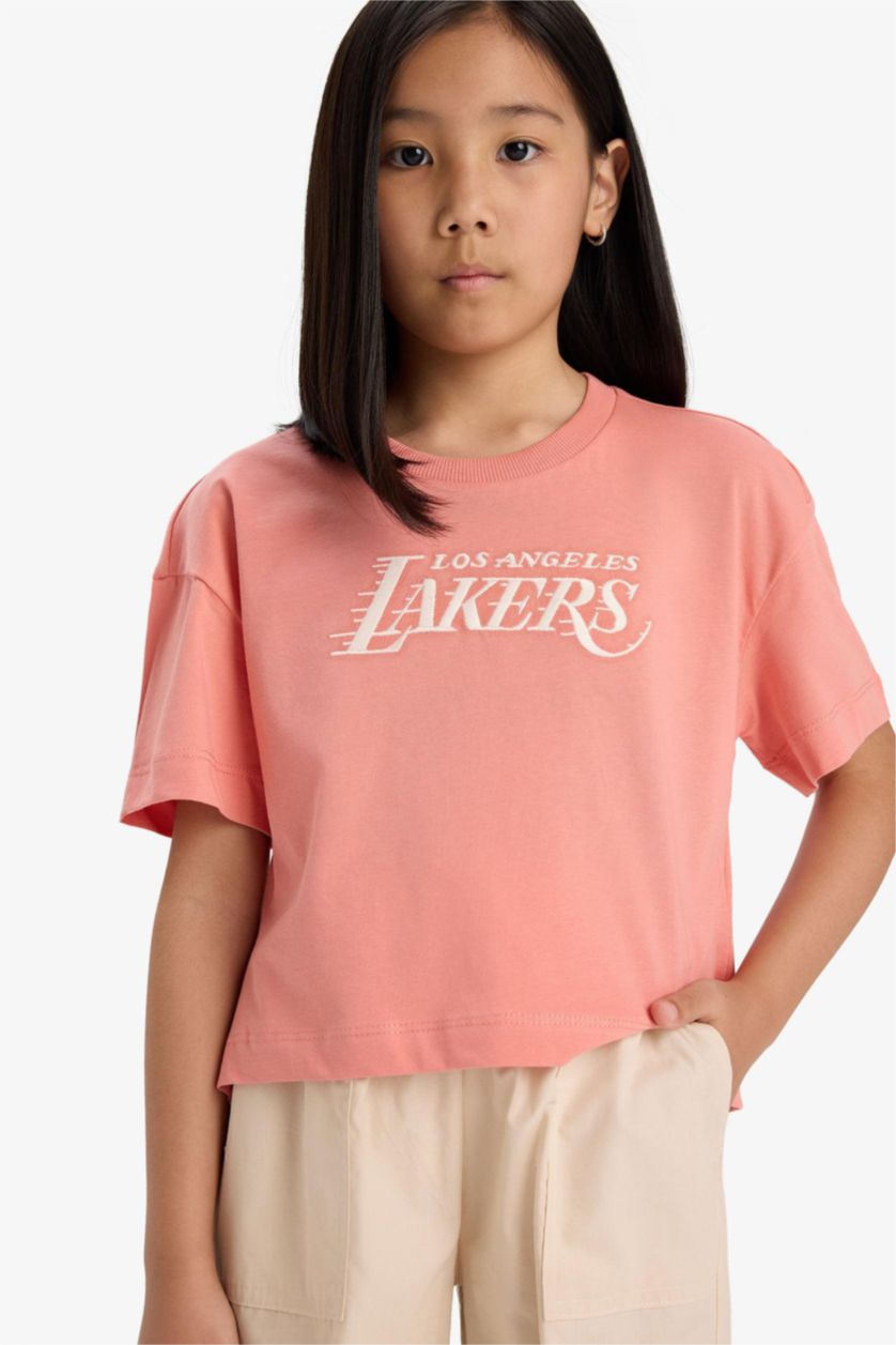 Kız Çocuk - Genç Kız Somon NBA Los Angeles Lakers Loose Fit Bisiklet Yaka Kısa Kollu Tişört Kız Çocuk