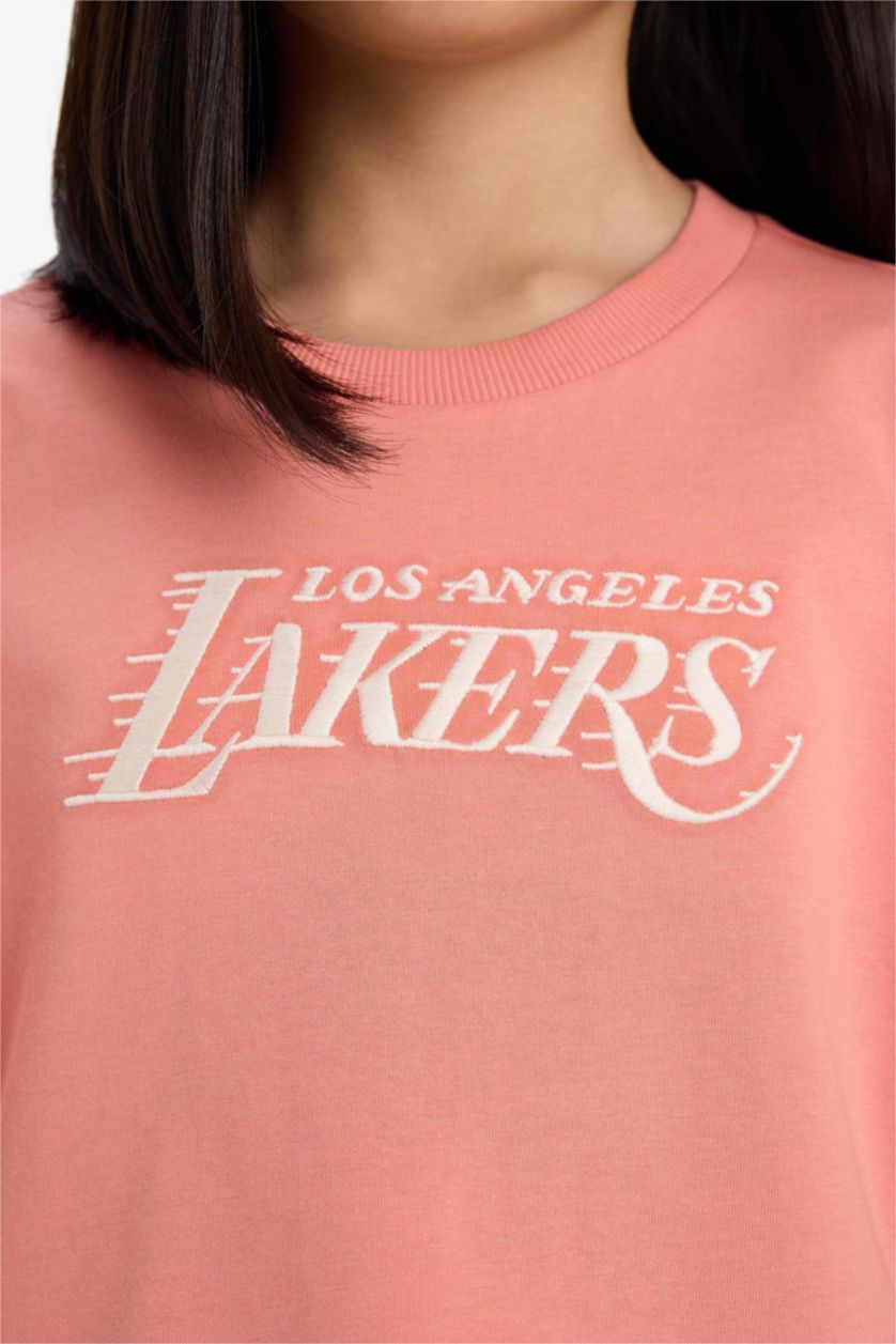 Kız Çocuk - Genç Kız Somon NBA Los Angeles Lakers Loose Fit Bisiklet Yaka Kısa Kollu Tişört Kız Çocuk