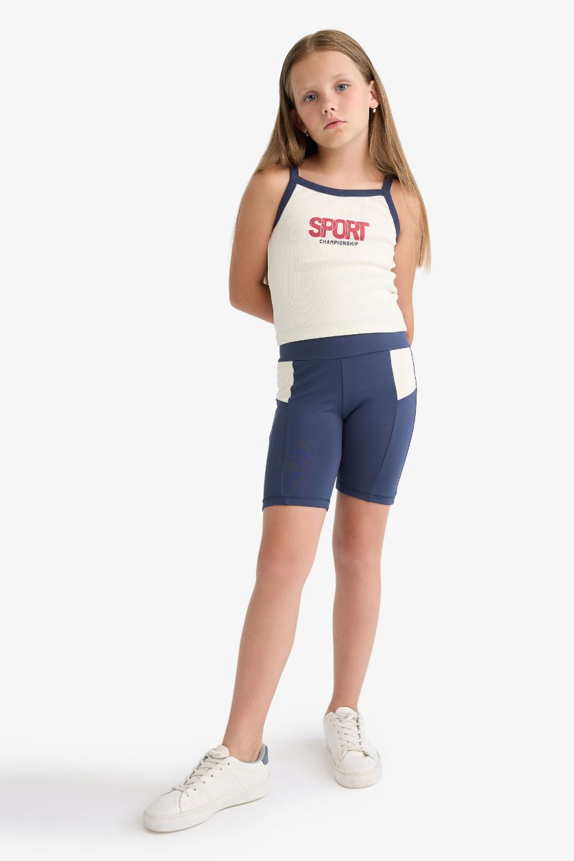 Kız Çocuk - Genç Kız Ekru Bisiklet Yaka Baskılı Atlet Kız Çocuk