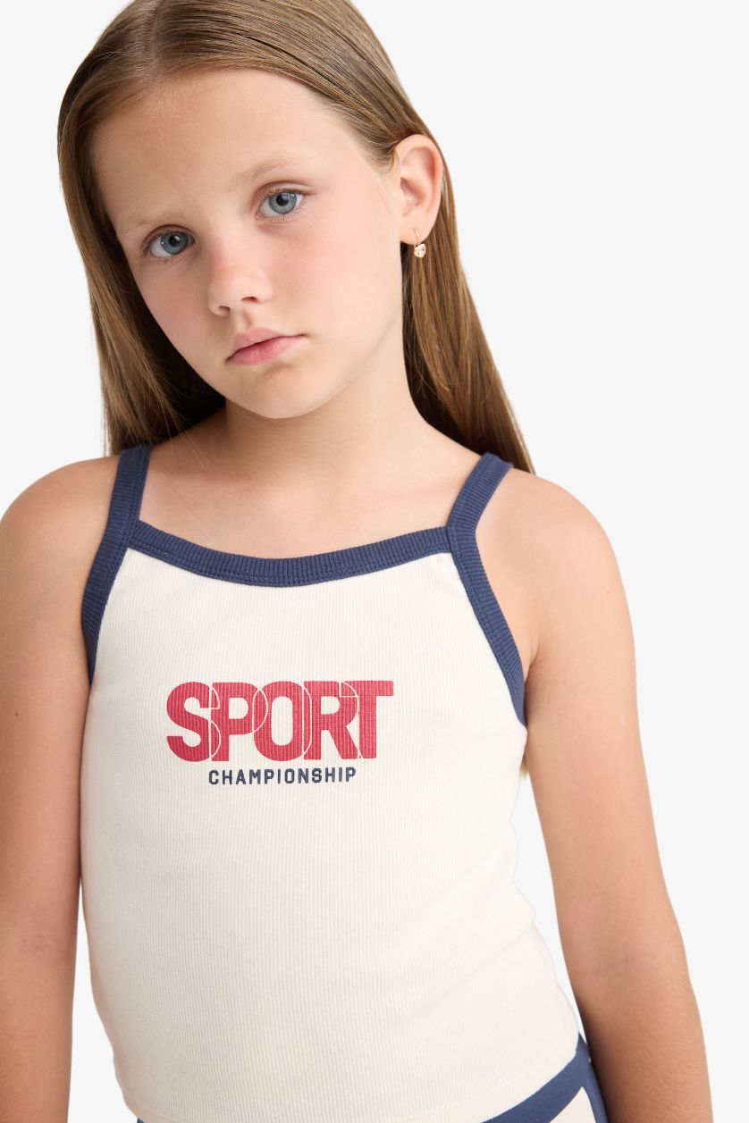 Kız Çocuk - Genç Kız Ekru Bisiklet Yaka Baskılı Atlet Kız Çocuk