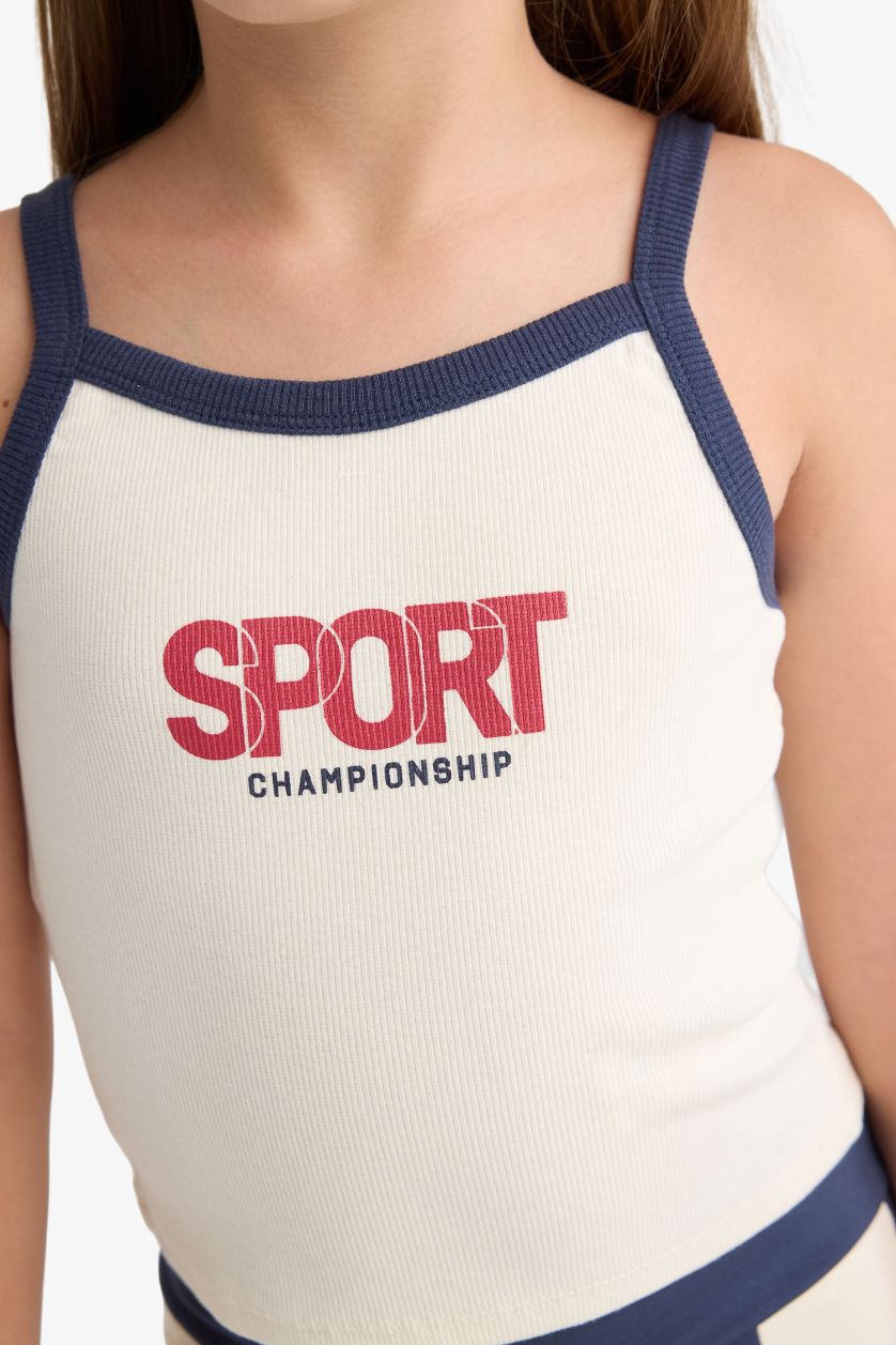 Kız Çocuk - Genç Kız Ekru Bisiklet Yaka Baskılı Atlet Kız Çocuk